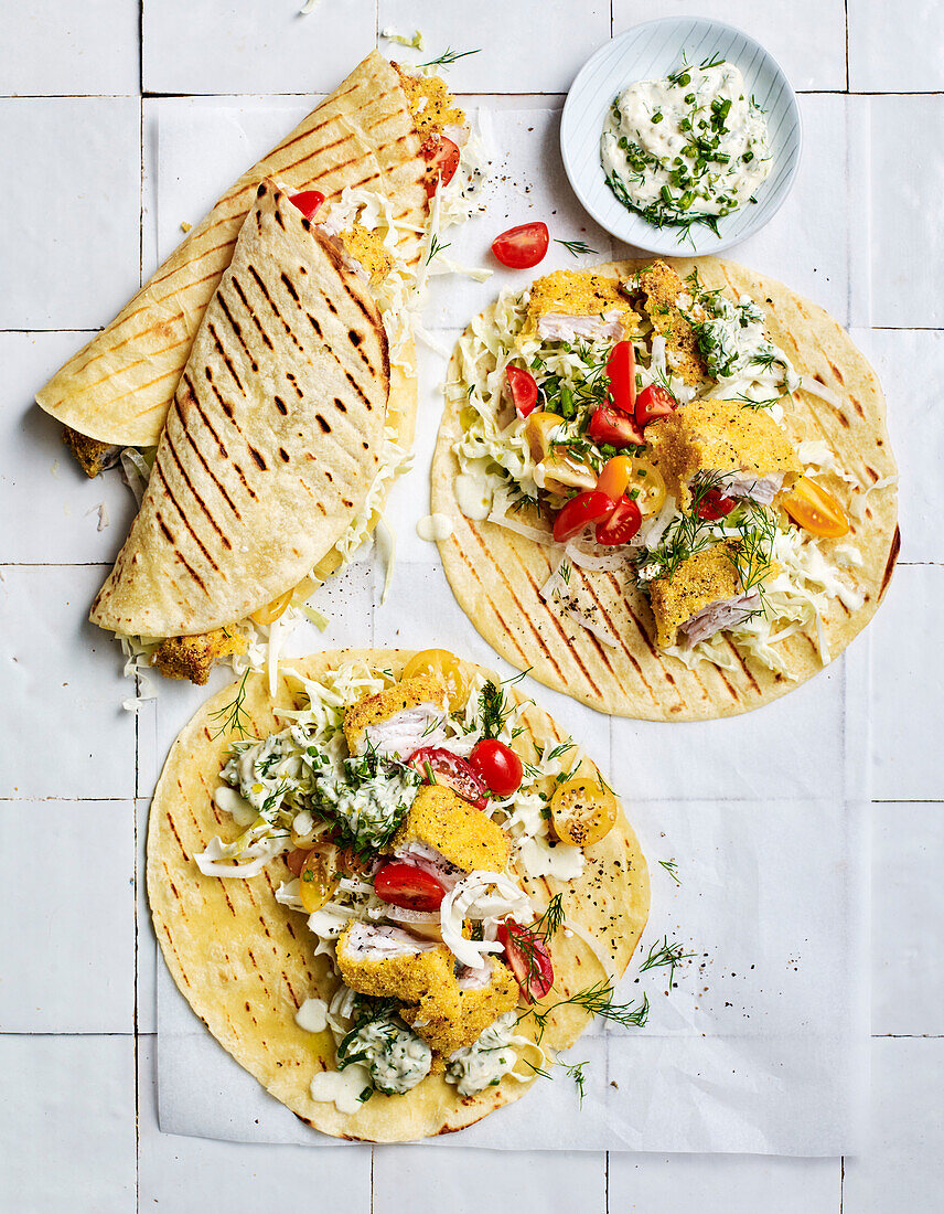 Fish tacos with white cabbage salad