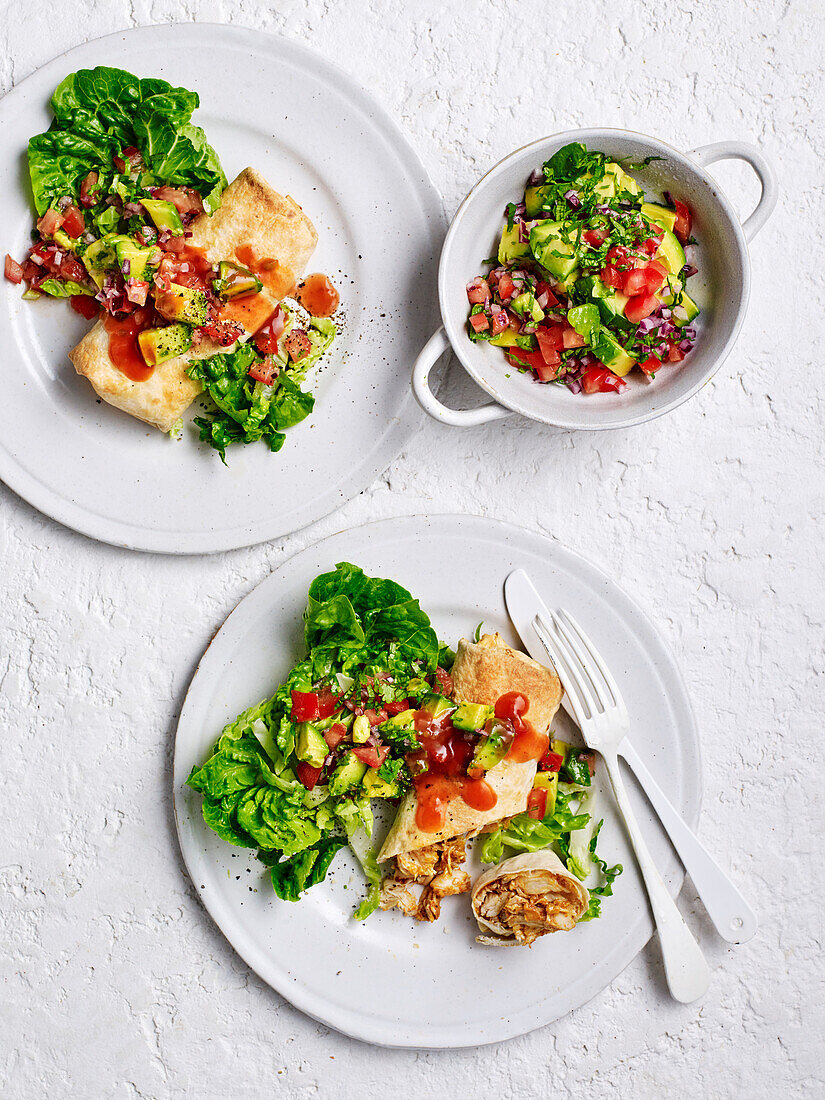 Chicken chimichangas with avocado salsa