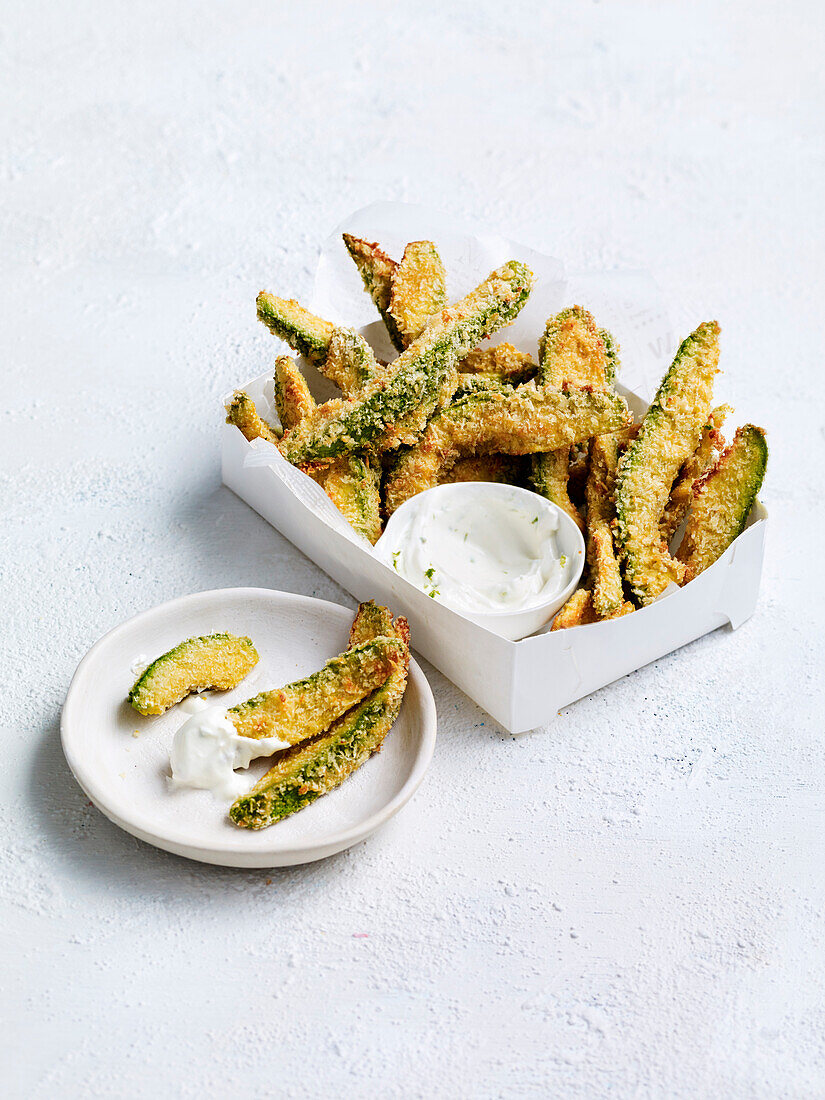 Avocado fries with lime dipping sauce