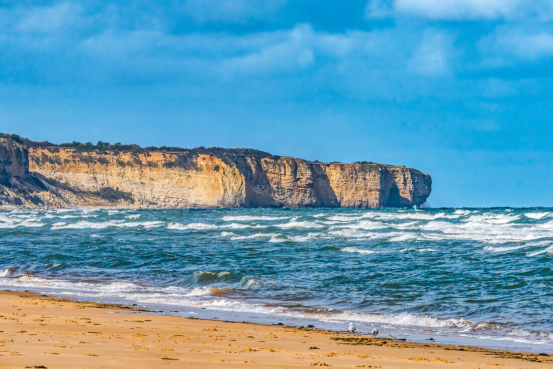 High cliffs, Omaha Beach, Normandy, France.