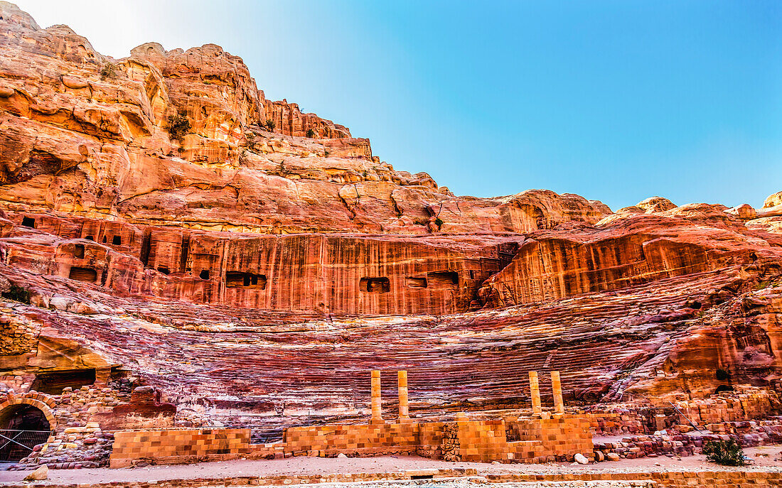Amphitheater Theatre, Petra, Jordan. Built in Treasury by Nabataeans in 100 AD Seats up to 7,000 people.