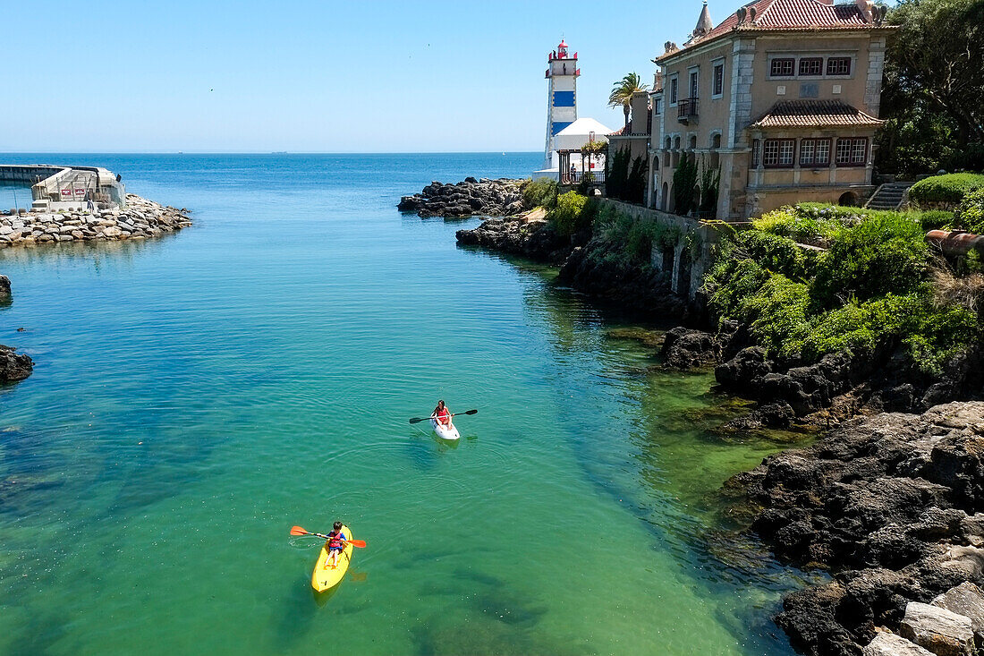 Cascais, Portugal. Kayaking in the waterway neat the palace.