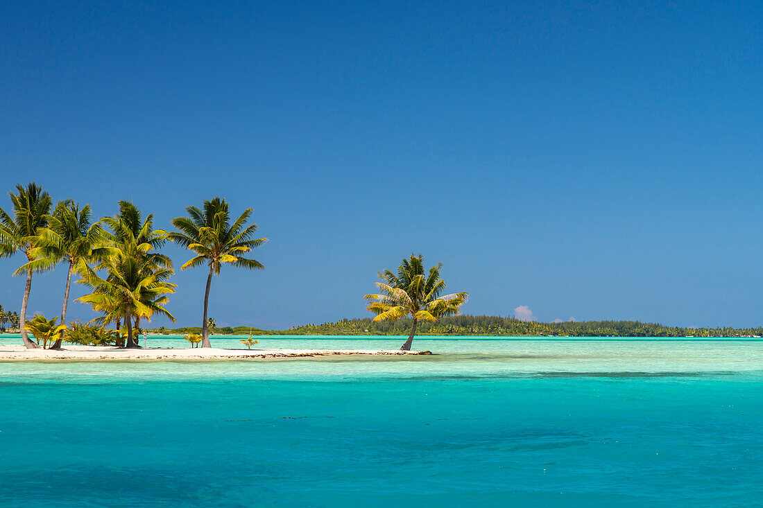 Französisch-Polynesien, Bora Bora. Motu Tane Privatinsel in einer Lagune.