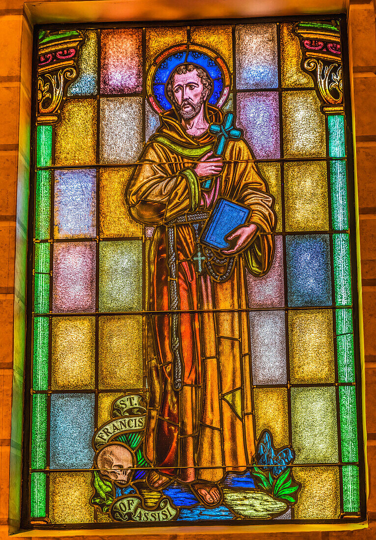 Franziskus von Assisi Glasmalerei, St. Augustine Kathedrale, Tucson, Arizona. Gegründet 1776 Wiederhergestellt 1800er Jahre