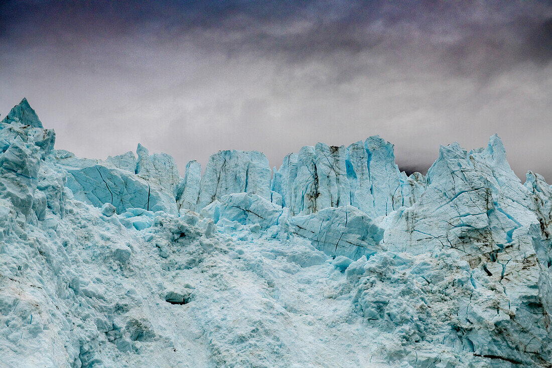 Blue ice characterizes the face of Margerie Glacier.