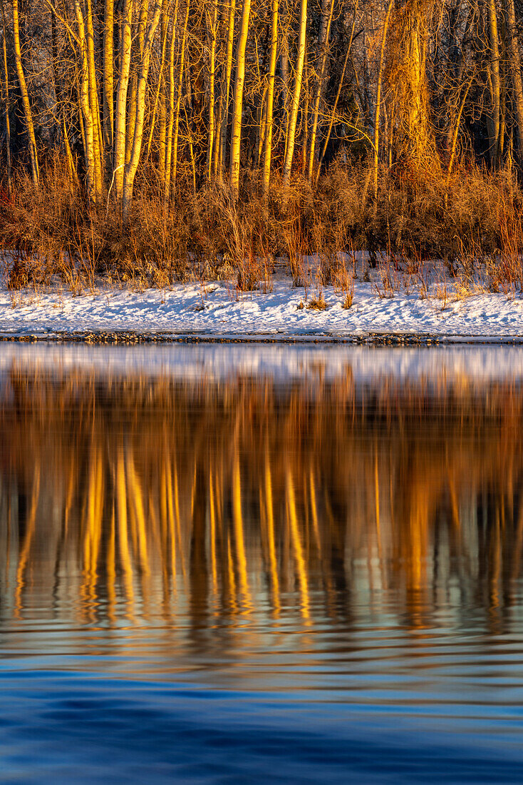 Last light of the day on the banks of the Flathead River in Kalispell, Montana, USA
