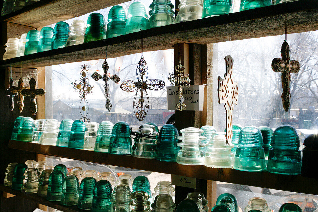 Cerillos, New Mexico, USA. Antique glass conductors.