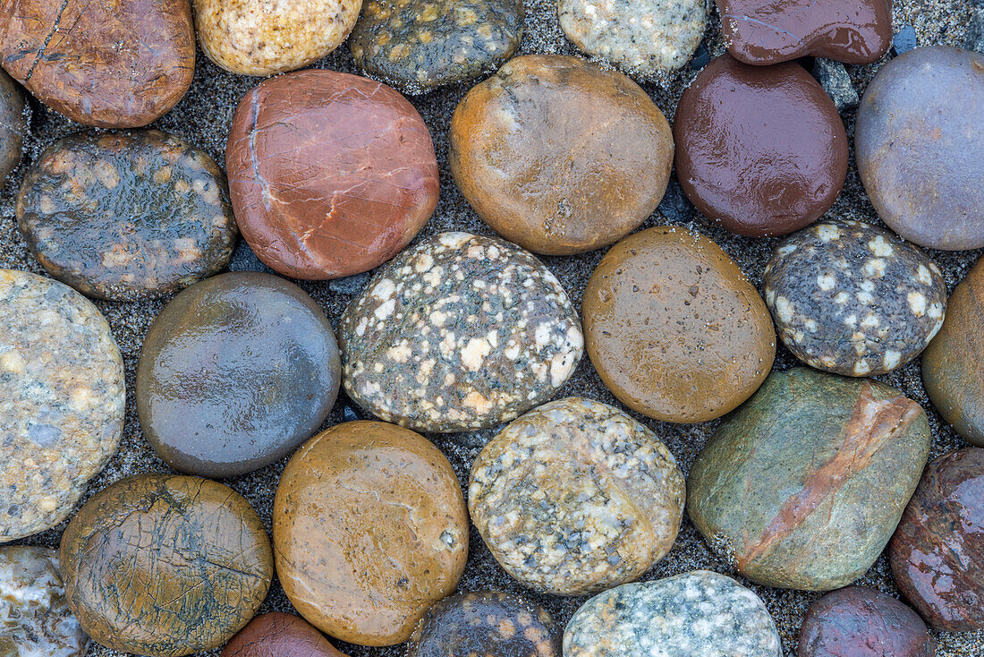 Usa, Oregon, Bandon. Bandon Beach, Closeup of Rocks Gathered on the Beach