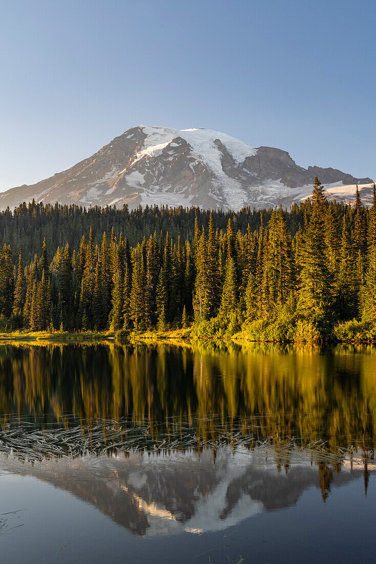 Der treffend benannte Reflection Lake im Mount Rainier Nationalpark, Washington State, USA