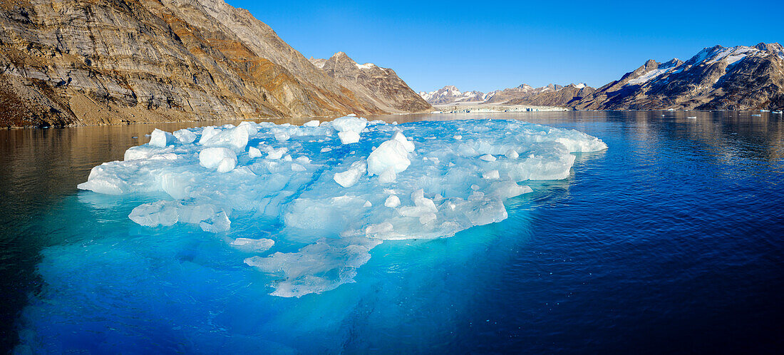 Iceberg in front of Knud Rasmussen Glacier (also called Apuseeq Glacier) in Sermiligaaq Fjord, Ammassalik, Danish Territory.