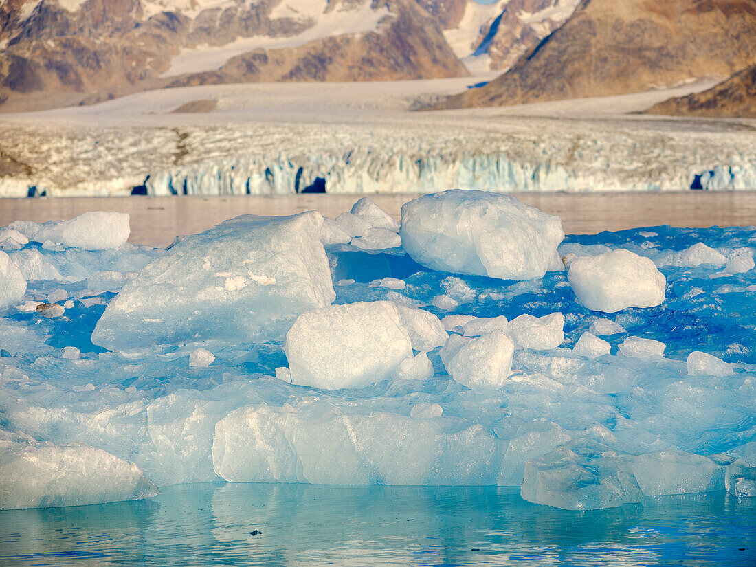Eisberg vor dem Knud Rasmussen Gletscher (auch Apuseeq Gletscher genannt) im Sermiligaaq Fjord, Ammassalik, Dänisches Territorium.