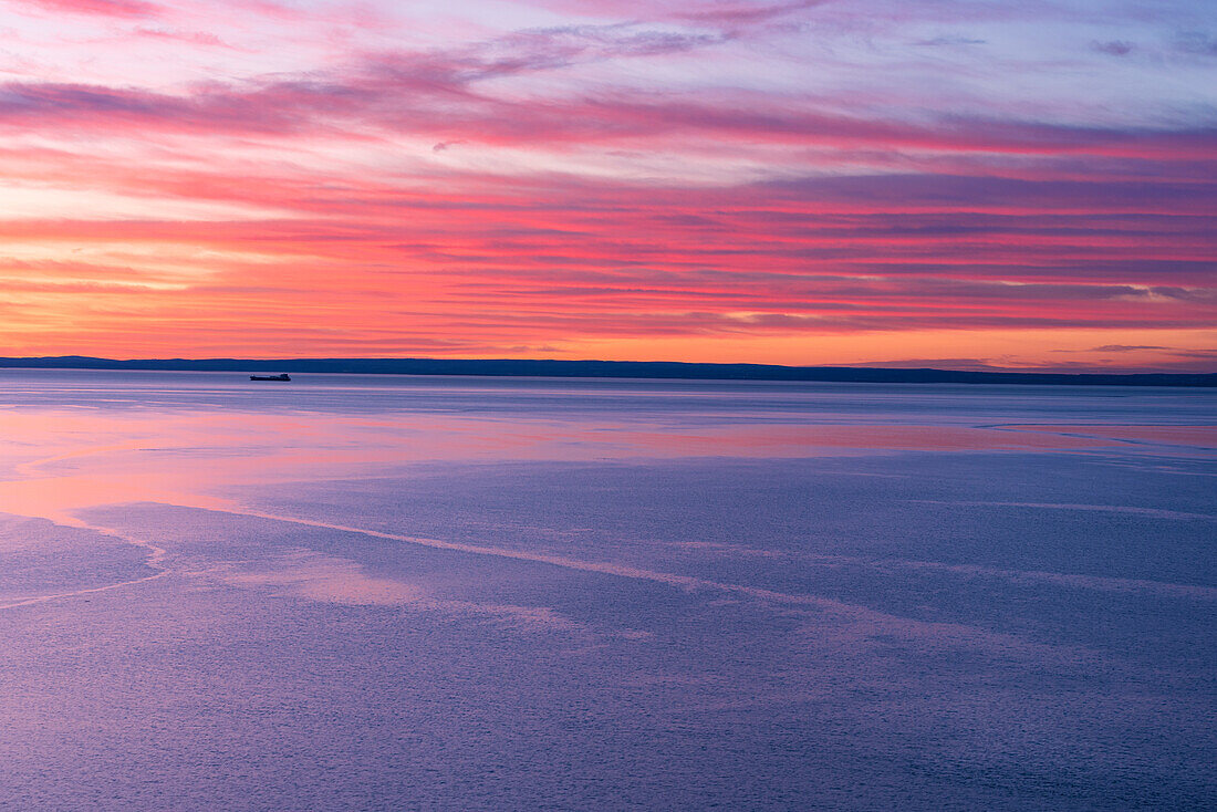 Canada, Quebec, Parc National du Fjord-du-Saguenay. Sunrise along the Saguenay River.