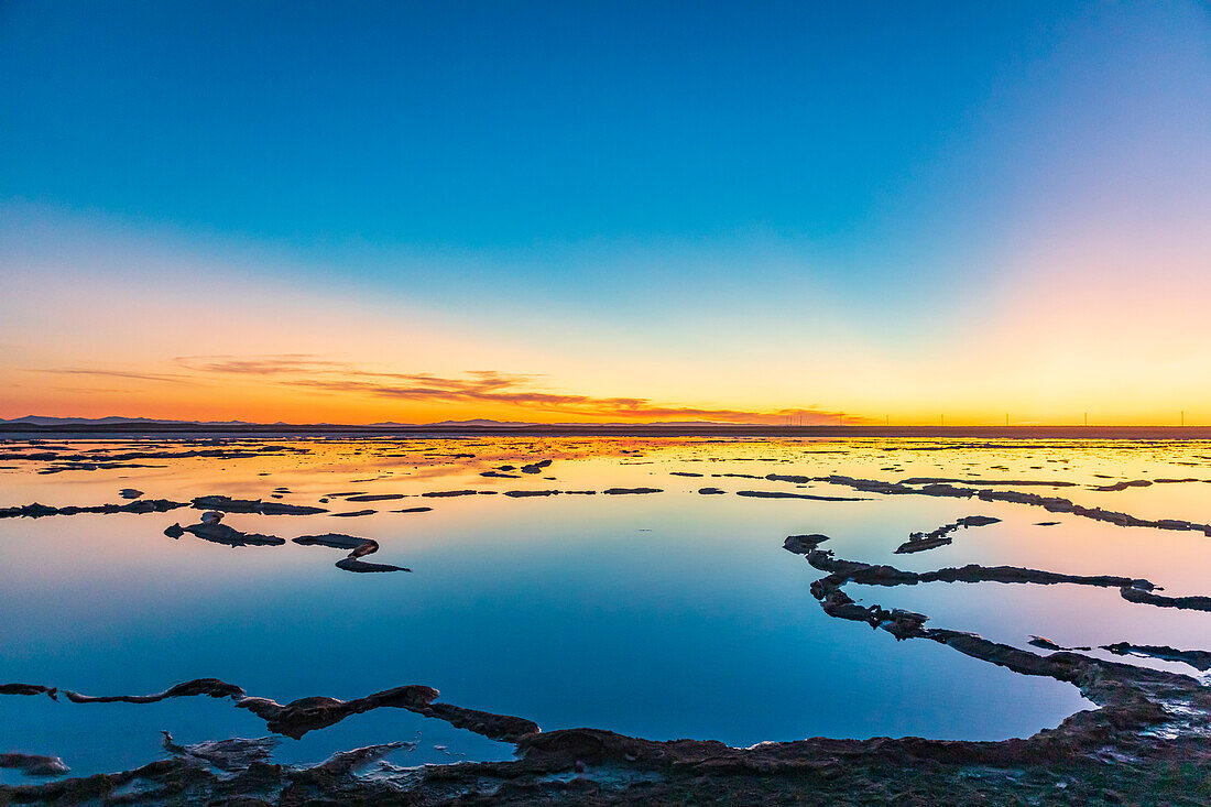 Guerrero Negro, Mulege, Baja California Sur, Mexiko. Salzteiche bei Sonnenuntergang.