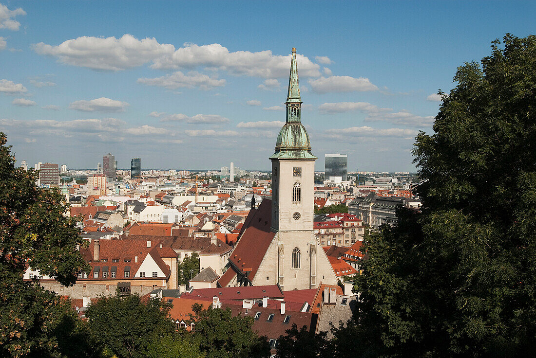 Slovakia, View of city with Church of St Martin; Bratislava