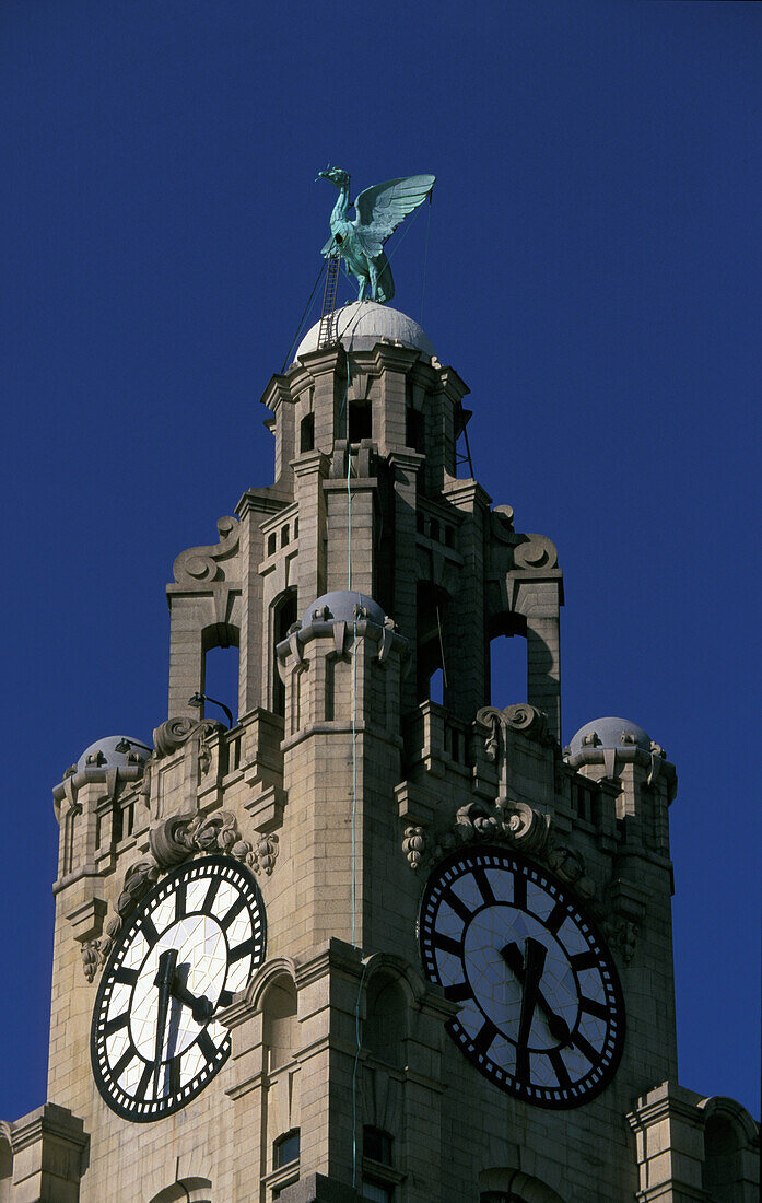 Royal Liver Building With Clock On Mersey Waterfront