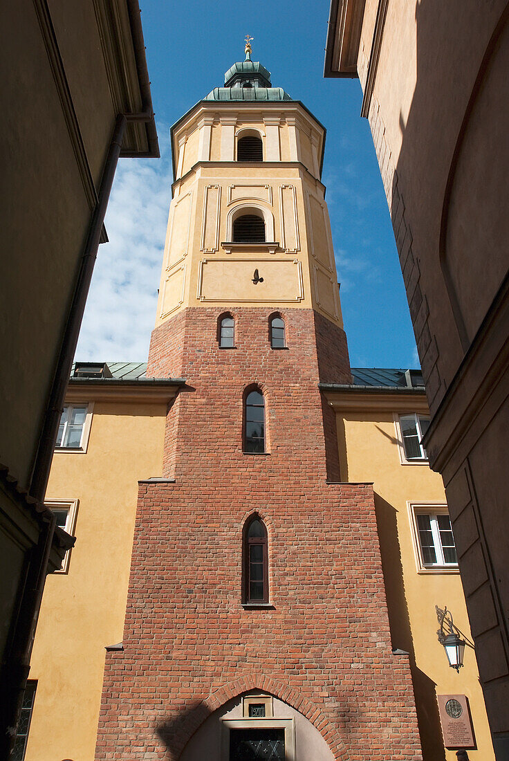 The bell tower of the Church of St Martin on Piwna Street, Old Town district, Poland