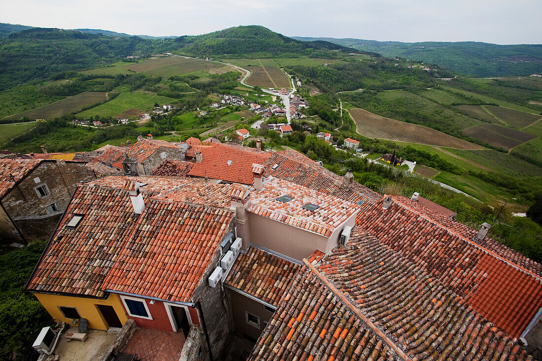 View over the rooftops of Motovun; Motovun, Istria, Croatia