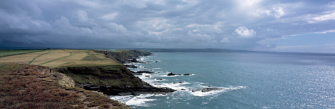 Panoramic shot of the rugged North Cornish Coast, Cornwall, England, UK.