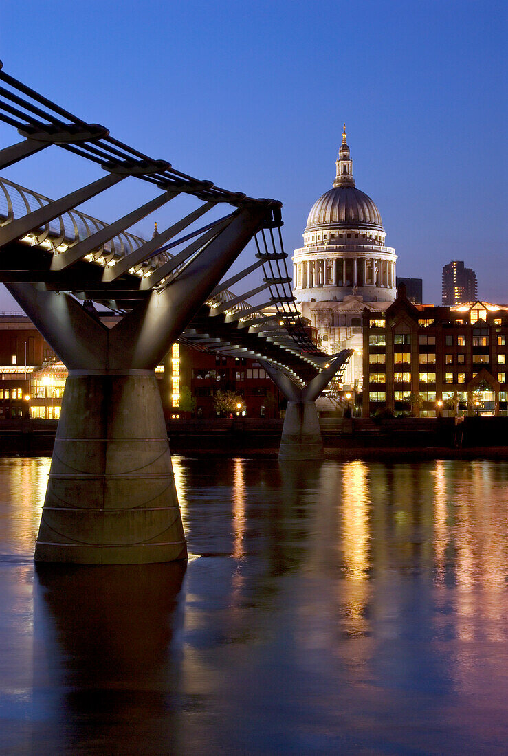 Millenium Bridge And St Pauls Cathedral; London England