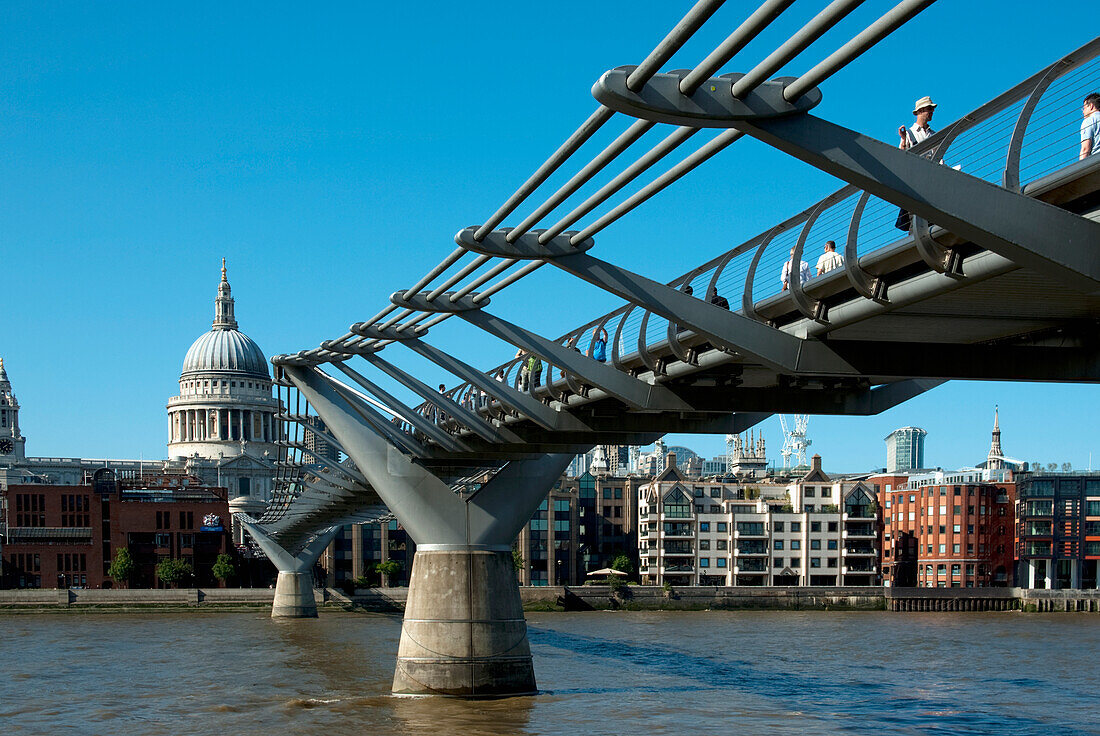 St Paul's Cathedral And Millenium Bridge, London, Uk