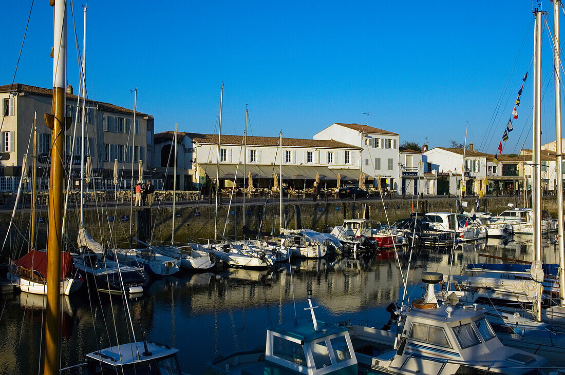 High Angle View Of Boats In The Harbour Of Saint Martin De Re On Ile De Re; Poitou-Charentes, France