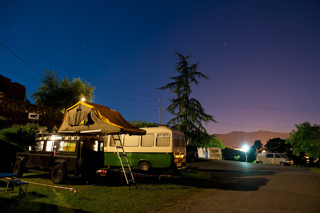 Campsite At Night In Mutriku, Basque Country, Spain