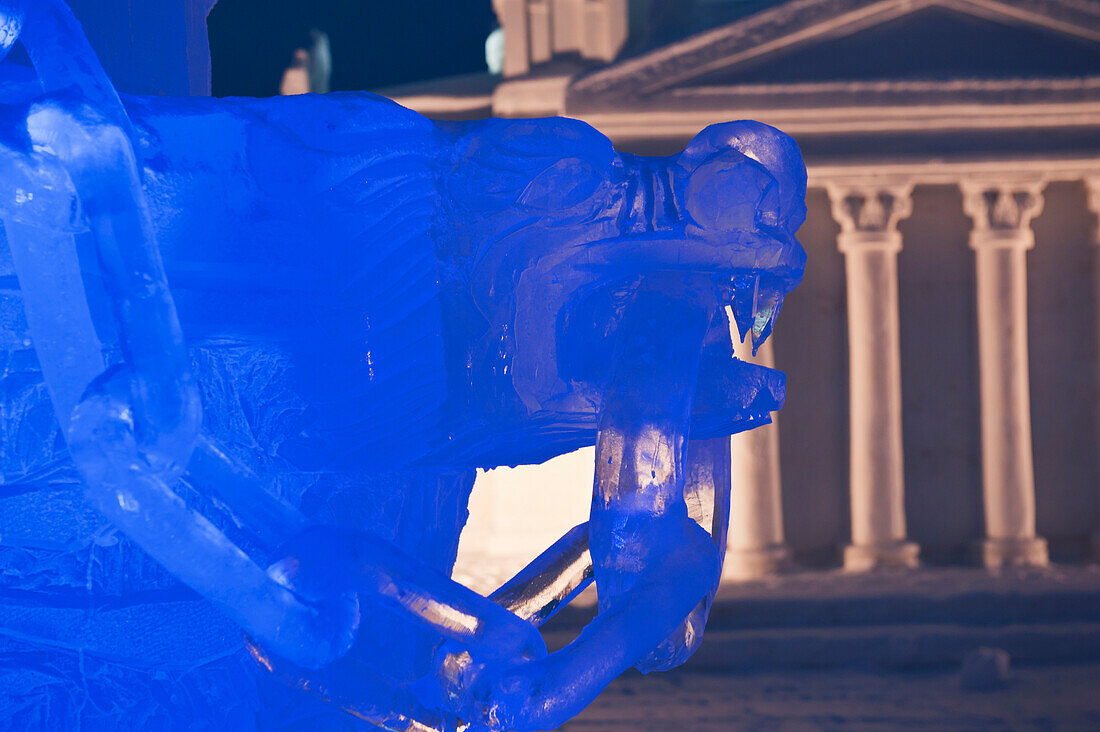 Statue At The Icium Wonder World Of Ice Sculpture Park, An Annual Event Featuring Chinese Ice And Snow Sculptures, Levi, Lapland, Finland