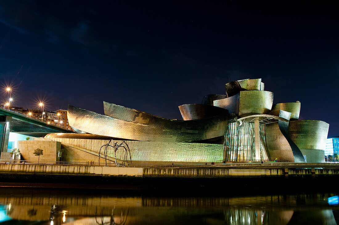 Guggenheim Museum At Night In Bilbao, Basque Country, Spain