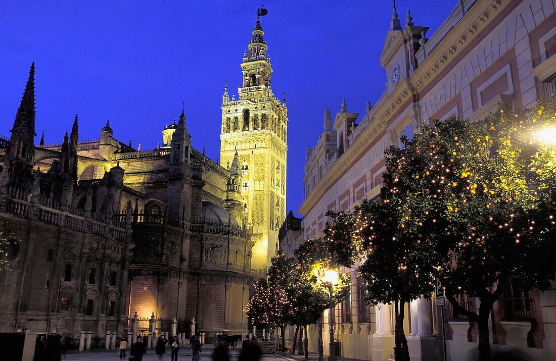 La Giralda Original Moschee Minart umgewandelt in Glockenturm für Sevilla Kathedrale Andalusien, Spanien.