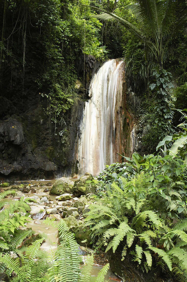 Wasserfall, Diamond Botanical Gardens, in der Nähe von Soufriere, St. Lucia.