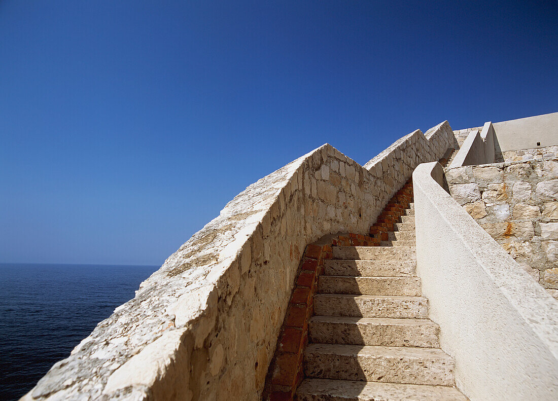 Looking Up Steps On The City Walls Of Dubrovnik, Croatia.