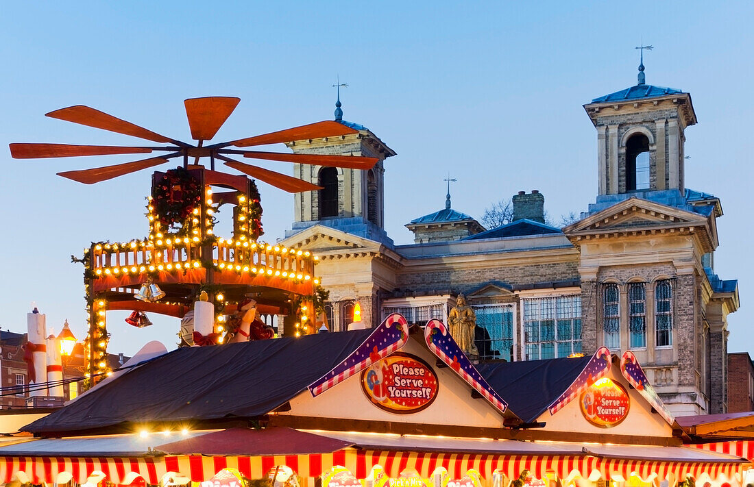 United Kingdom, Funfair in front of old building; Kingston upon Thames