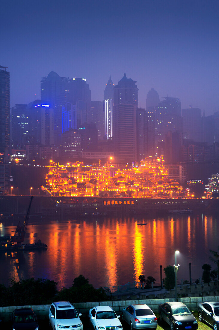 China, Sichuan, Skyline at night; Chongqing