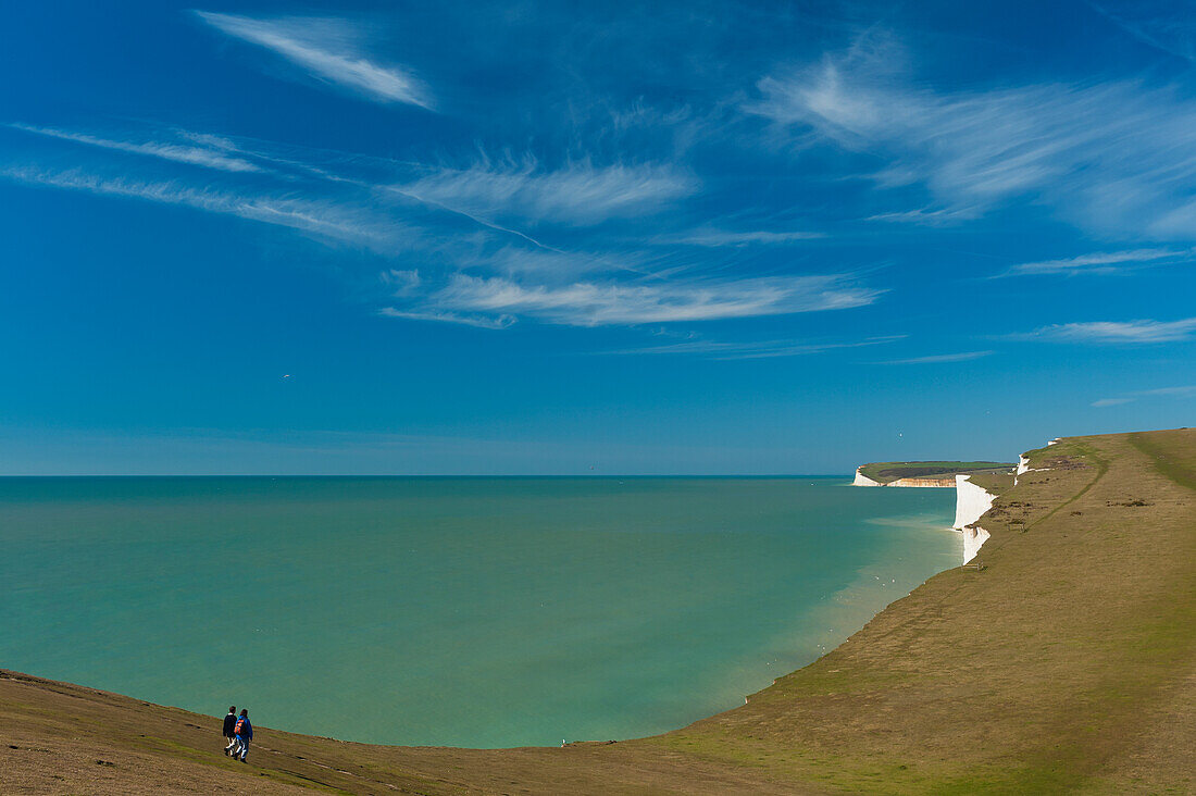 England, East Sussex, Landscape with beach and cliffs; Seven Sisters National Park