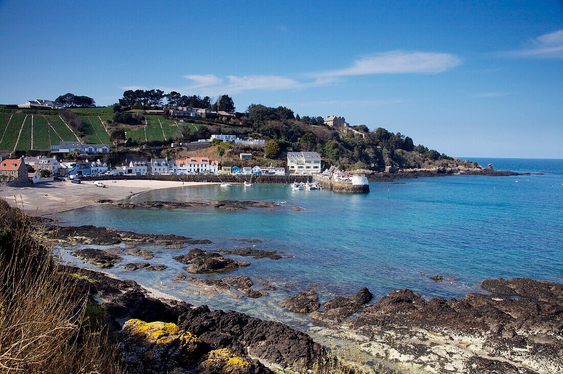 England, Channel Islands, Rozel Bay; Jersey, View of Gorey Harbour