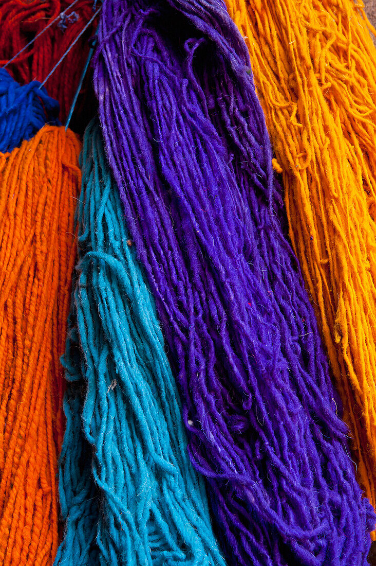 Morocco, Colorful threads for sale; Marrakech