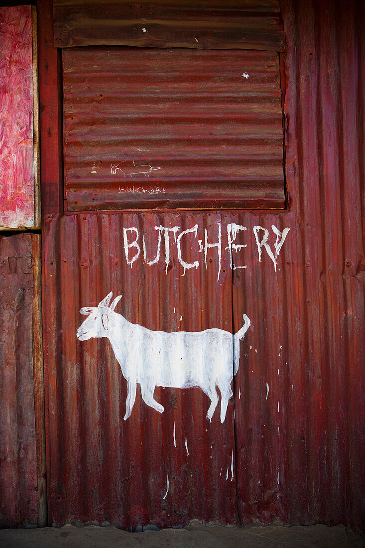 Kenya, Hand painted butchers sign; Moyale