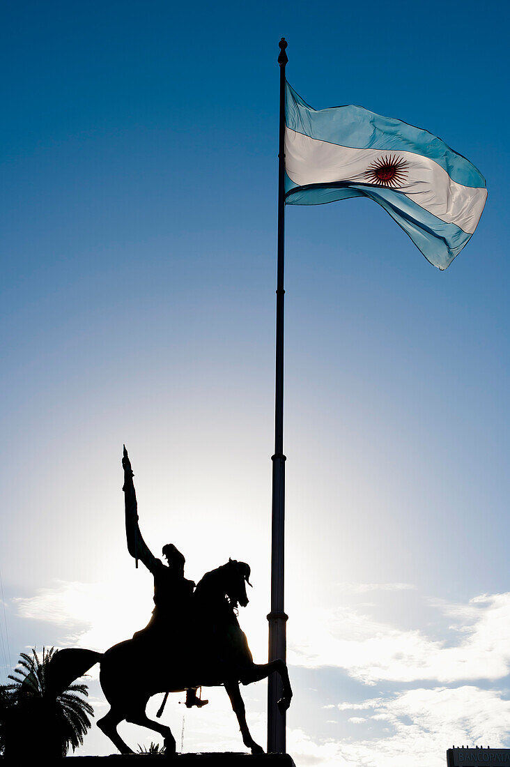General Belgrano's Statue And National Flag, Buenos Aires, Argentina