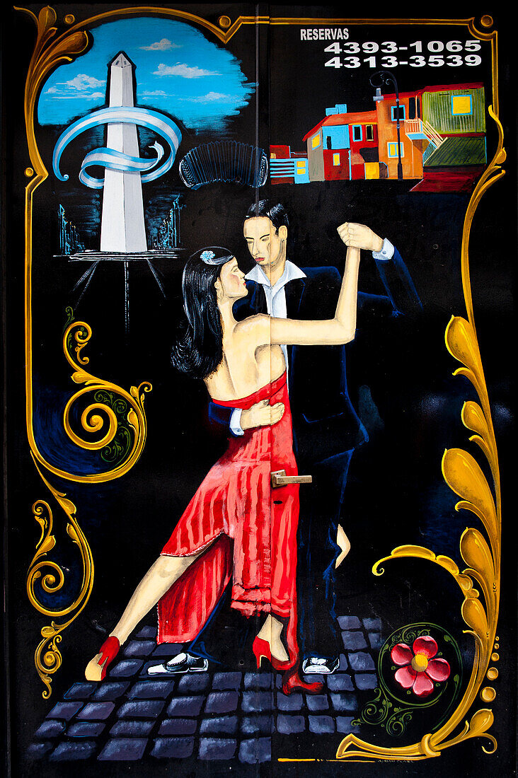 Tango Dancers Painted On A Wall, Buenos Aires, Argentina