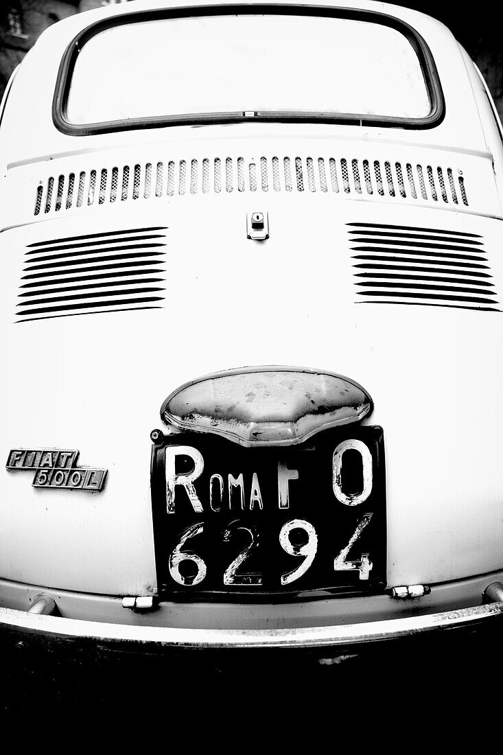 Fiat 500 With Roma Plate, Travastere District; Rome, Lazio, Italy