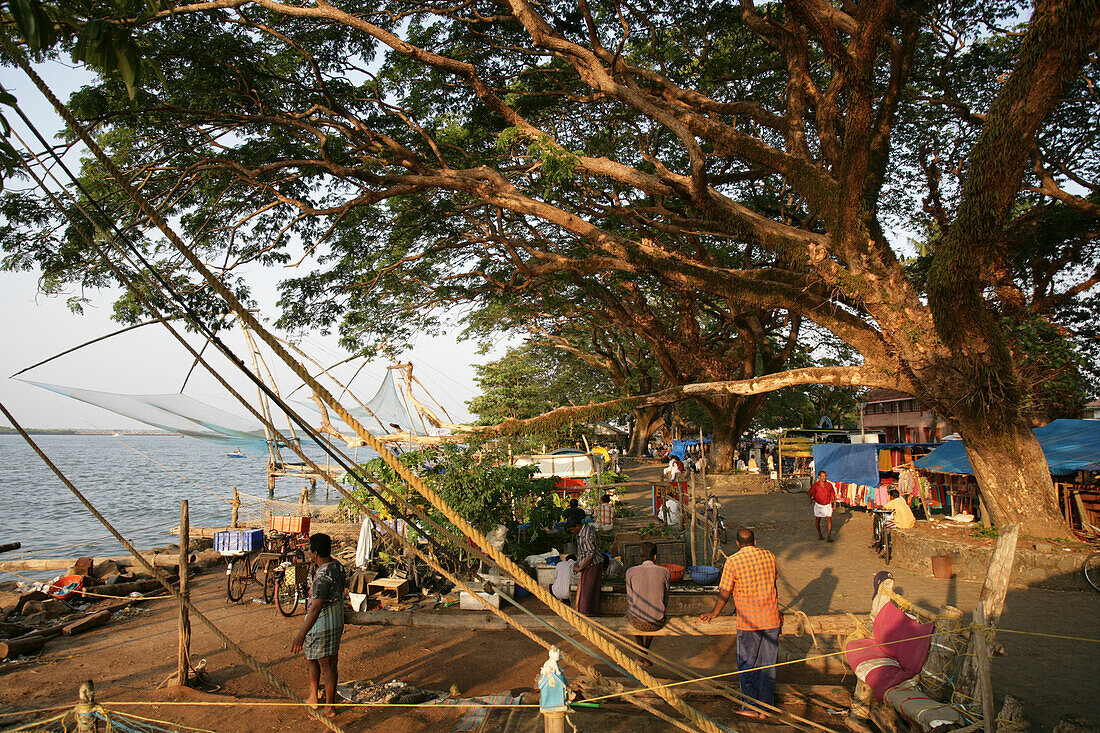 Chinesische Fischernetze, Fort Cochin; Kochi, Kerala, Indien