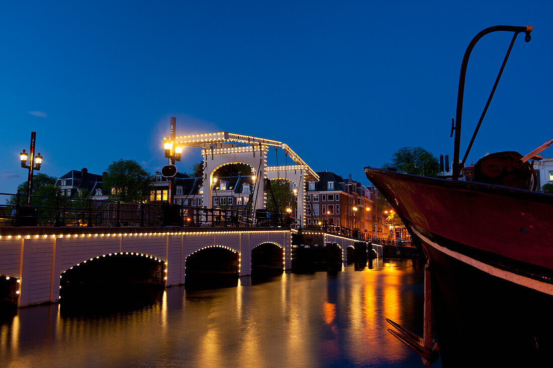 Magere Brug Or Skinny Bridge At Dusk,Amsterdam, Holland.