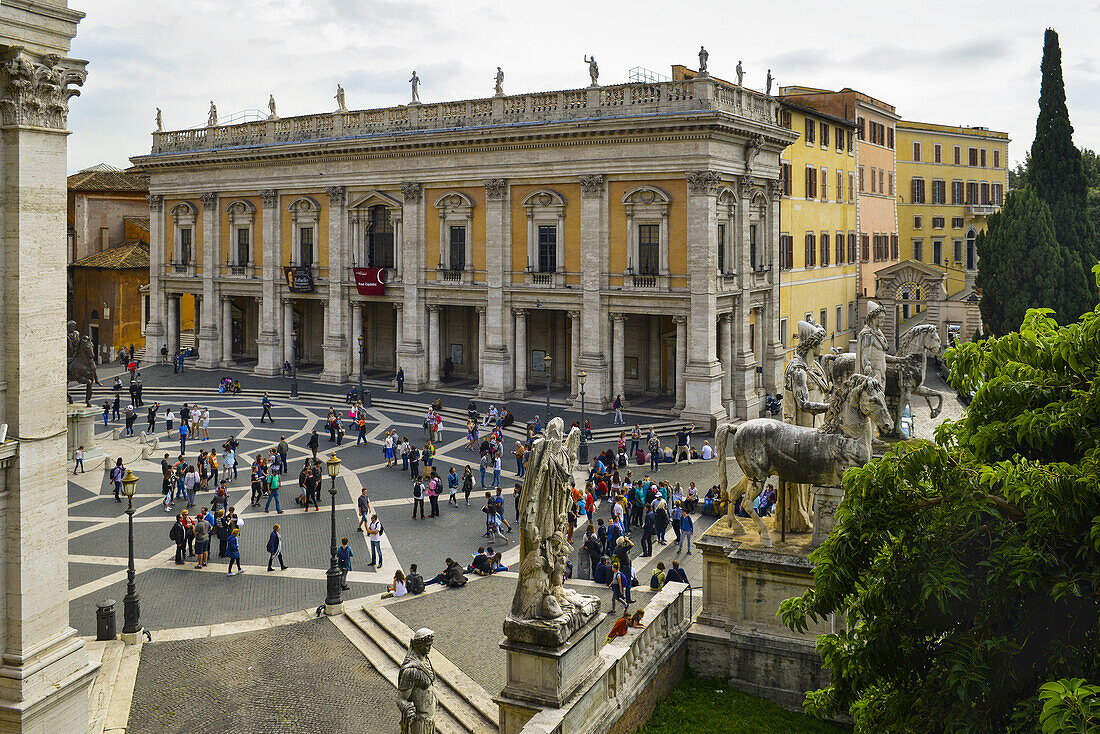 Square of Campidoglio on hill of Piazza Venezia, Roman Forum, designed by Michelangelo; Rome, Lazio, Italy