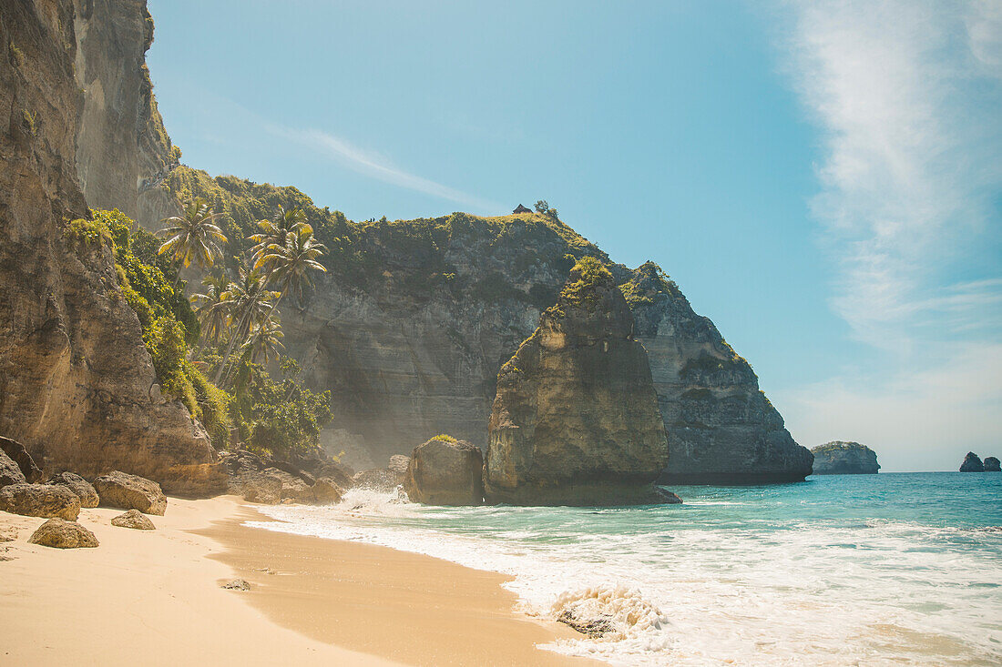 Rock formations and coastline of Diamond Beach, Nusa Penida, Bali, Indonesia; Nusa Penida, Bali, Indonesia