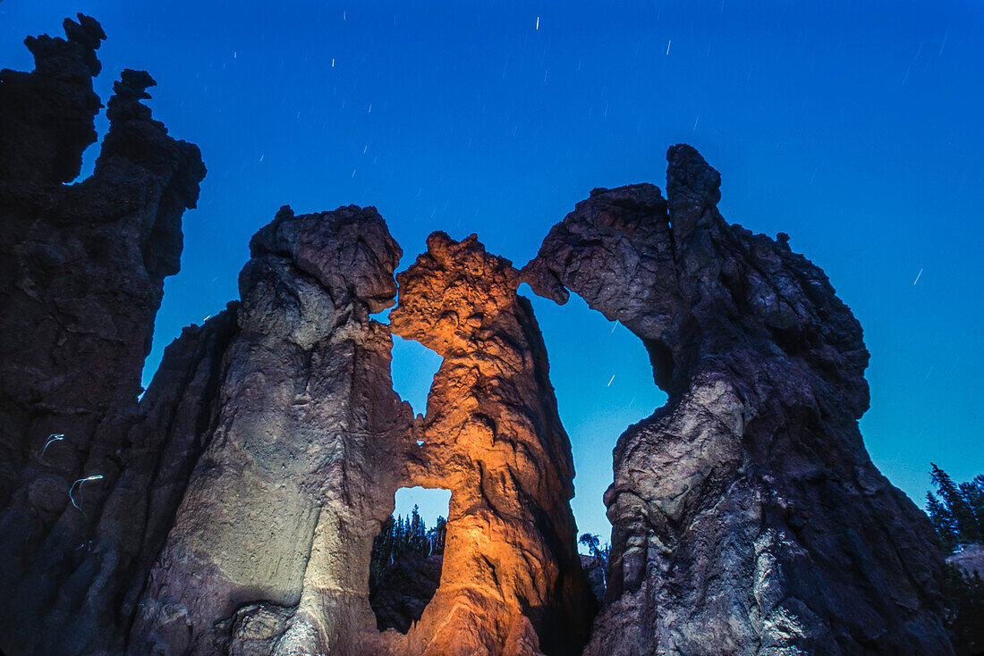 Abstract shapes of the Hoodoos at night, rock formations in the Lamar River Valley in Yellowstone National Park; Wyoming, United States of America