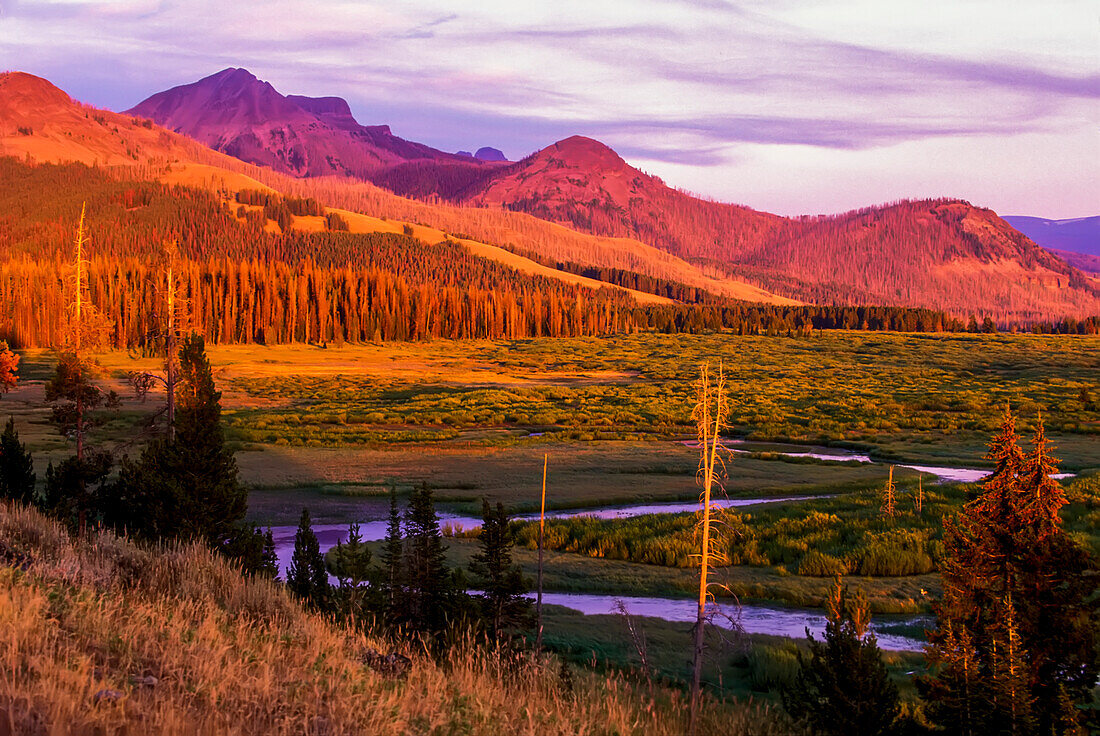 Beaverdam Creek with Colter Peak in the Absaroka Mountains at sunset.