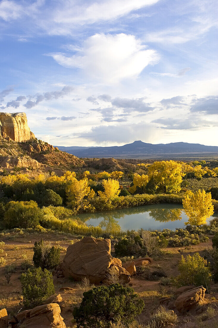 A peaceful landscape stretches to the horizon.