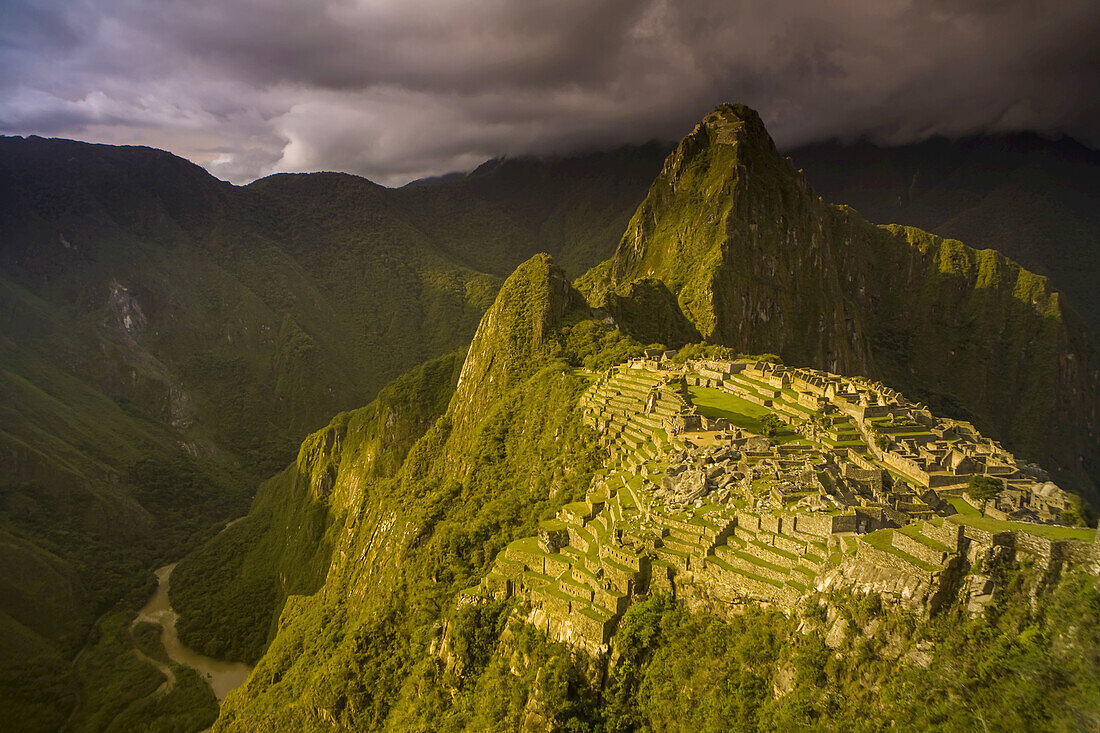 The pre-Columbian Inca ruins of Machu Picchu.