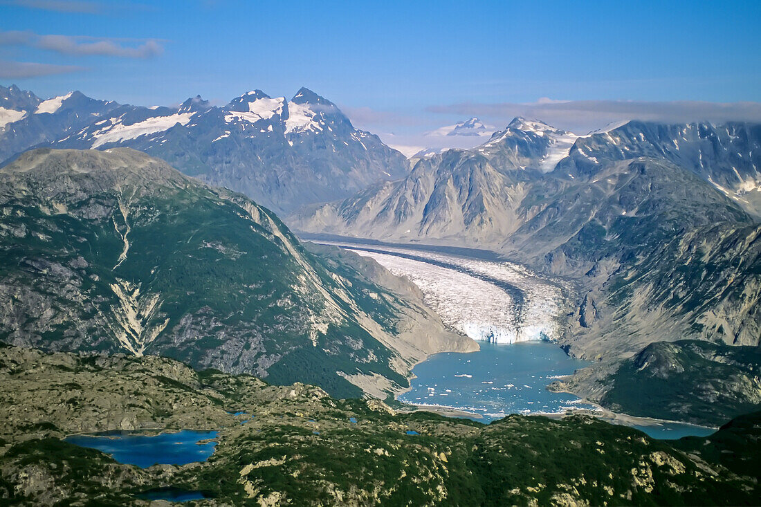Aerial of McBride Glacier, Glacier Bay, Alaska.