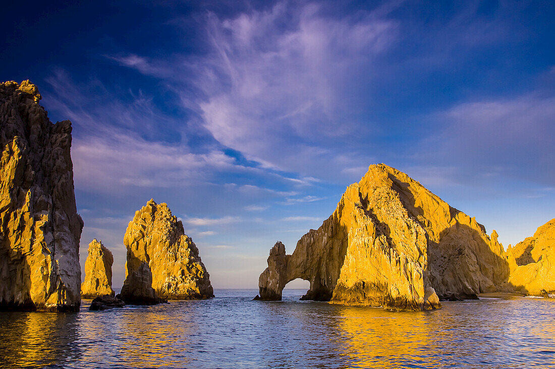 Sunrise on Land's End, Los Arcos rock formations.